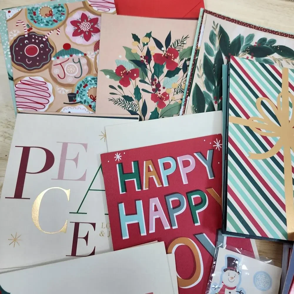 32 Assorted Christmas Greeting Cards w Envelopes Holiday Cards Stickers NOS